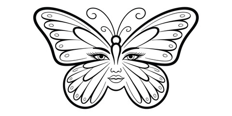 Obraz premium Surreal butterfly woman face line art illustration