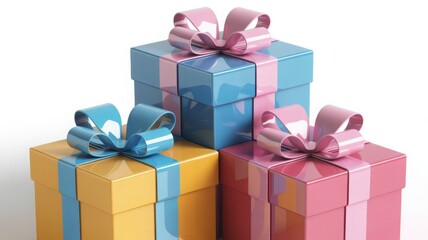 Three beautifully wrapped gifts with vibrant ribbons and bows
