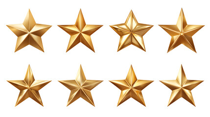Obraz premium Ultra realistic HD golden star collection with metallic shine, isolated on white background