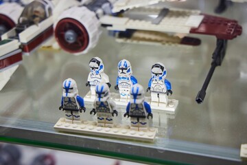 Naklejka premium Moscow, Russia. - June 23, 2025: Lego construction kit, old models. Collection of the famous toy series