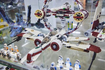 Naklejka premium Moscow, Russia. - June 23, 2025: Lego construction kit, old models. Collection of the famous toy series