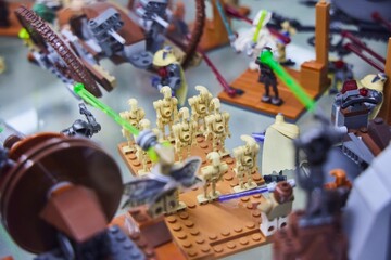 Naklejka premium Moscow, Russia. - June 23, 2025: Lego construction kit, old models. Collection of the famous toy series