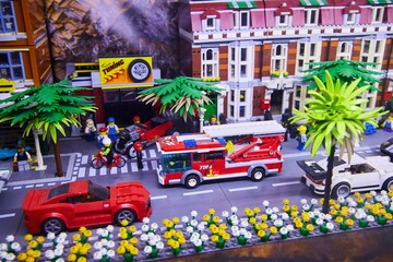 Naklejka premium Moscow, Russia. - June 23, 2025: Lego construction kit, old models. Collection of the famous toy series