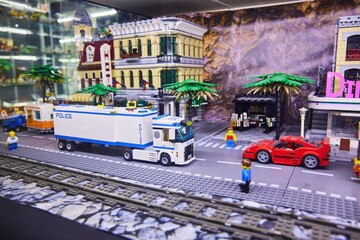 Naklejka premium Moscow, Russia. - June 23, 2025: Lego construction kit, old models. Collection of the famous toy series