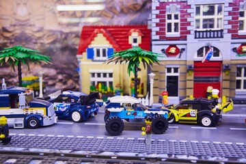 Naklejka premium Moscow, Russia. - June 23, 2025: Lego construction kit, old models. Collection of the famous toy series