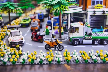 Naklejka premium Moscow, Russia. - June 23, 2025: Lego construction kit, old models. Collection of the famous toy series