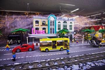 Naklejka premium Moscow, Russia. - June 23, 2025: Lego construction kit, old models. Collection of the famous toy series