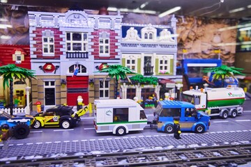 Naklejka premium Moscow, Russia. - June 23, 2025: Lego construction kit, old models. Collection of the famous toy series