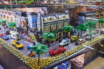 Naklejka premium Moscow, Russia. - June 23, 2025: Lego construction kit, old models. Collection of the famous toy series
