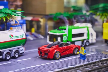 Naklejka premium Moscow, Russia. - June 23, 2025: Lego construction kit, old models. Collection of the famous toy series