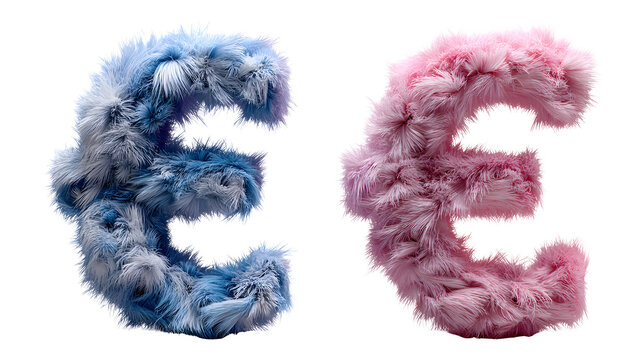 Ultra realistic HD euro and pound furry symbols creative texture, isolated on white background