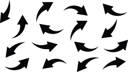 Fototapeta premium A comprehensive assortment of numerous black curved arrow icons pointing in various directions symbolizing navigation direction movement progress choices decisions and flow