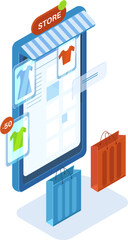 Obraz premium Online store shopping choosing products with discounts on mobile