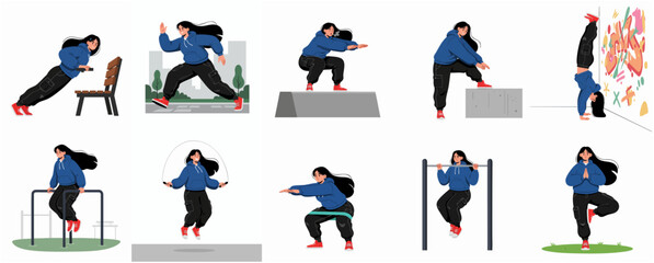 Set of Flat Style Professional Airplane Pilot Activities Character Illustration © cantik