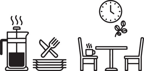line drawing coffee table restaurant icons