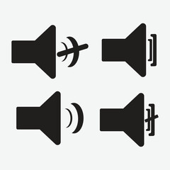 Speaker Volume Control Icon Set &ndash; Sound On, Off, Mute and Low Volume Symbol Vector