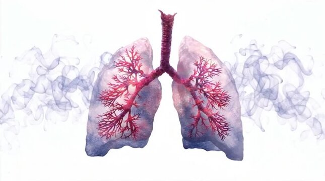 Illustration of human lungs showing damage from smoke inhalation, depicting a health risk