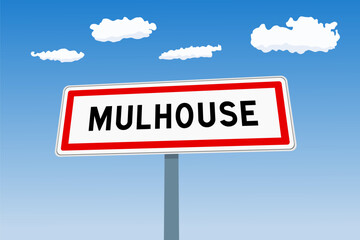 Obraz premium Mulhouse city sign in France. City limit welcome road sign.