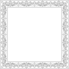 Vector square black contour ancient Russian ornament. Slavic rectangle, border, frame. Painting of the royal chambers.
