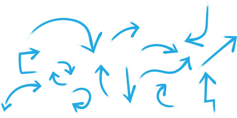 Fototapeta premium Hand Drawn Brush Arrow Set Collection with Curved Directional Symbols and Sketch Style Marker Arrows Vector Illustration