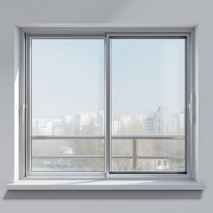 Modern window with cityscape view on a sunny day