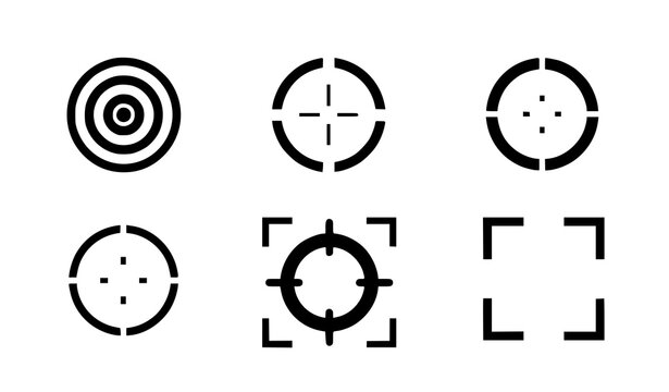 A set of six black and white vector target icons for design