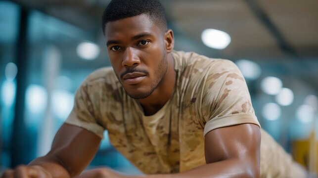 Army physical training instructor motivating exhausted recruits through final push of intense fitness circuit, perfect for military fitness training concept, soldier conditioning, army physical