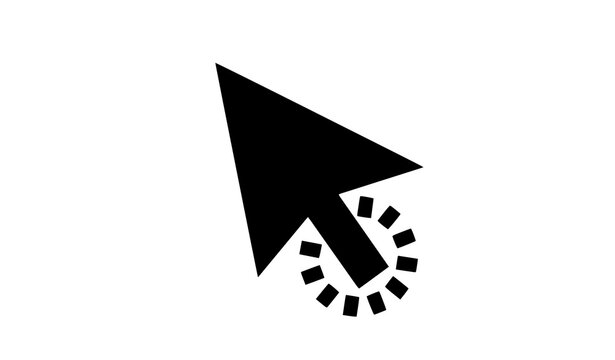 A minimalist vector graphic of a computer mouse cursor with a loading circle