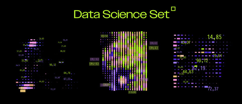 Colorful pixel heatmap with coordinates, numbers and neon scatter circles in abstract data matrix art.
Conceptual vector illustration for data science and big data visualization.