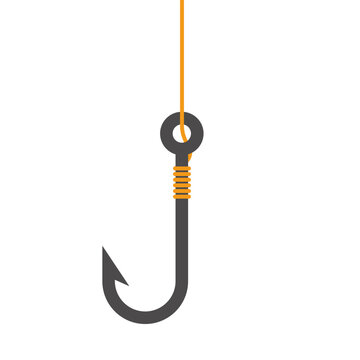 Hook and fishing line icon isolated on white background