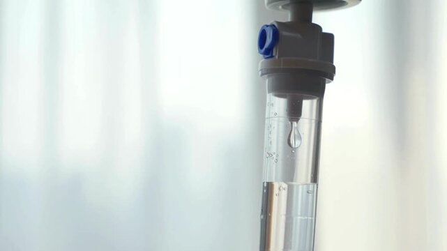 Crisis Patient Recovery from Accident Close up of IV drip in hospital slowly Dripping saline Recovering patient in a hospital Surgeons or chemotherapy