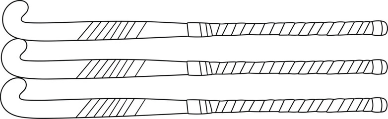 Field hockey stick vector line art set for sports equipment team league logo and athletic competition game element isolated on white background for design.