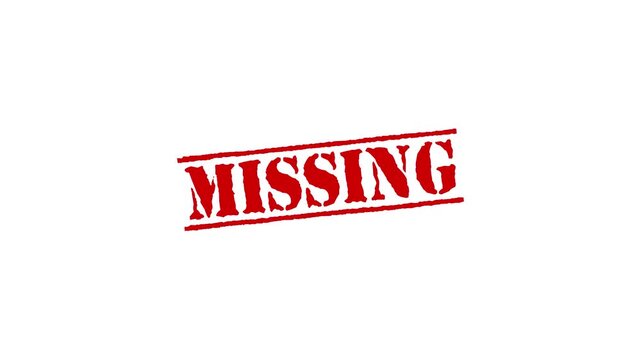 Textured Missing text animation. missing Rubber Stamp motion. impression slide down rubber seal 4k video.