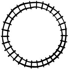 線路の地図記号のイラスト （筆タッチ・円形2） 手描き風 / Hand Drawn Railway Track Symbol &ndash; Circular Brush Style Icon Illustration 2