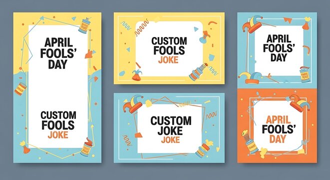 Vibrant April Fools' Day customizable joke cards for playful pranks and fun