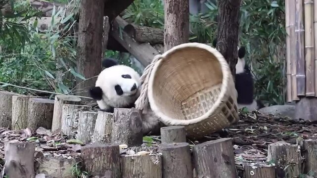 Little panda, Jin Rui, playing Bamboo basket, Chengdu , China