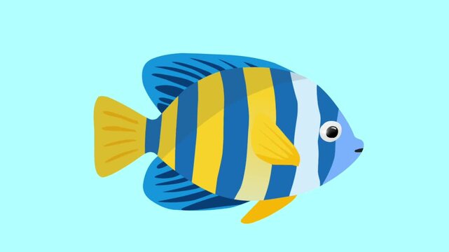 2D Animated Tropical Fish with Blue Yellow Stripes for Underwater Ocean Theme Loop