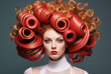 Obraz premium Studio portrait of a fashion model with a creative red hairstyle and makeup