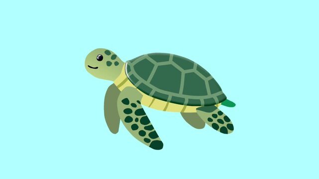 2D Animated Sea Turtle with Green Shell Pattern for Ocean Wildlife Theme Loop