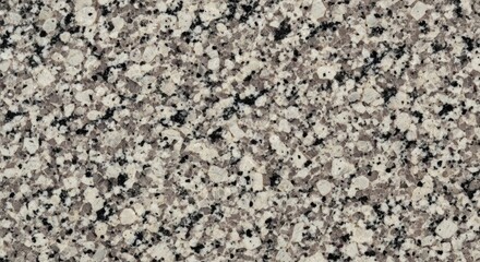 Close-up texture of speckled granite surface with mixed gray, white, and black mineral flecks, natural stone pattern for kitchen countertops or flooring, polished finish, high-detail material sample
