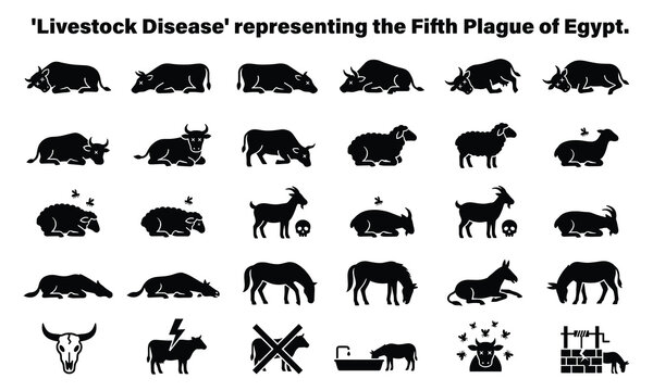 Biblical livestock disease plague with dead animals and sickness
