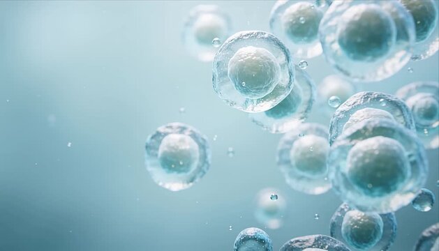 Cell biology medical science research abstract background blue bubble concept water smooth focus microscopic cell science anatomy healthcare laboratory macro structure organism biotechnology