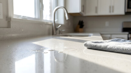 Sparkling Kitchen Countertop with Fresh Towel in Close-Up