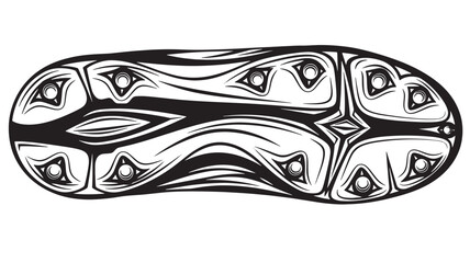 Shoe sole tribal pattern in black and white line art on plain background for footwear design