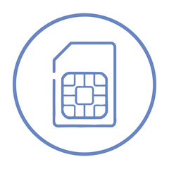 Fototapeta premium Minimalist blue outline circular icon featuring a sleek modern microchip card symbolizing connectivity technology and seamless digital communication for branding and app design