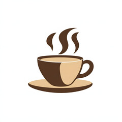 Obraz premium Coffee cup with steam on a plate, minimalistic style, brown and beige colors, suitable for coffee-related themes