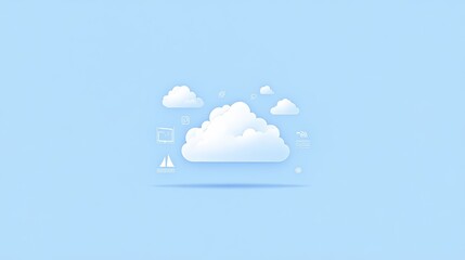 clouds and icons representing technology in a light blue background