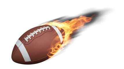 A football is flying through the air with flames coming out of it. © shameer