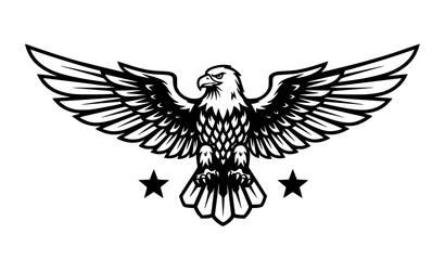 Fototapeta premium Patriotic Eagle with Outstretched Wings and Stars Strong Freedom Emblem Vector Illustration