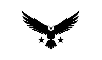 Fototapeta premium Flying Eagle with Outstretched Wings and Two Stars Patriotic Strength Symbol Vector